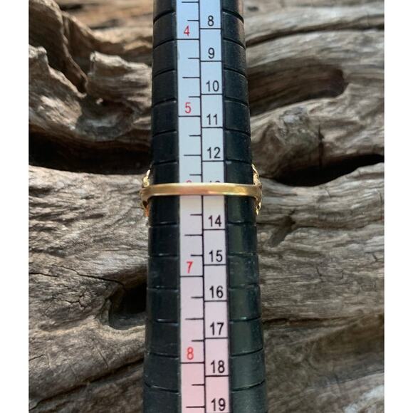 14K Gold and Nephrite Jade 3 Stone Ring Vintage Size 6 - Picture 7 of 7